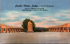 Linen Postcard Pueblo Motor Lodge US Highways 60 and 85 in Socorro, New Mexico picture