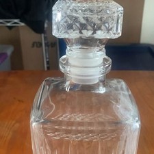 Art Deco Whiskey Decanter Square Body Diamond Cut Pattern picture