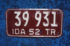 1952 Idaho Trailer License Plate picture