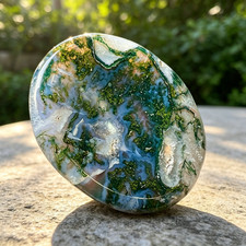 Natural Moss Agate Worry Stone Oval Thumb Palm Stone Stress Relief Meditation picture