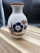 Vintage Tonala Hand Painted Floral Bud Vase Mexican Folk Art Pottery picture