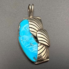 Vintage Navajo Native Steve Yellowhorse Turquoise Silver Pendant picture