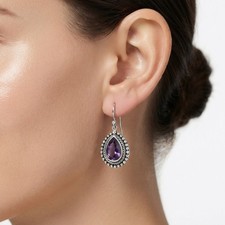Natural Purple Amethyst Teardrop Earrings 925 Sterling Silver Boho Drop Dangle picture