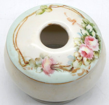 Antique MZ Austria Porcelain Hair Receiver Hand Painted Floral Vanity Jar picture