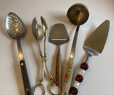 Vtg  Kitchen Utensils Lot Of 5 Ladle Slotted Spoon Cheese Slicer Server Tongs picture