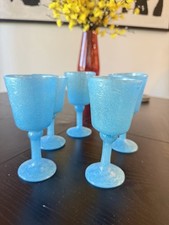 5 MURANO ITALY Carlo Moretti Empoli Azure Cased Blue Wine Glass Goblets picture