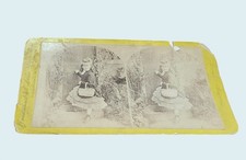 Antique Victorian Stereoview w Young Girl & Basket at Doorstep Circa Late 1800s picture