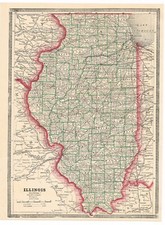 ORIGINAL ANTIQUE VINTAGE MAP 1884 TINTED ILLINOIS US CHICAGO ENGRAVING picture