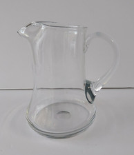 Vintage Heavy Blown Glass Water Pitcher Applied Handle 7 1/2