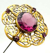 Antique Hatpin Feminine Openwork Large Lovely Amethyst Center Rhinestones Beauty picture