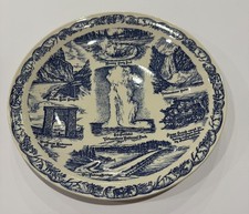Vintage 40’s Vernon Kilns Yellowstone National Park Souvenir Plate Blue Klinker picture