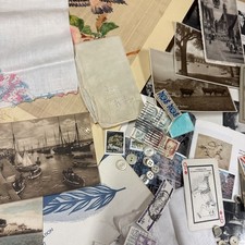 100 Pc Vintage Junk Journal Ephemera Lot Buttons Postcards Stamps Paper picture