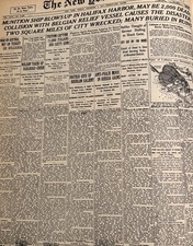 Vintage WW1 Halifax Nova Scotia explosion 1917 NEW YORK TIMES News Article picture