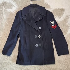 Vtg 1940s WWII USN Military Heavy Wool Peacoat 34 Mens Naval Clothing Factory picture