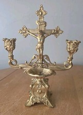 Ornate Antique Sick Call Crucifix Holy Water Candlestick Made USA  picture