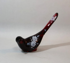 Fenton Glass ~ Ruby Glass Happiness Bird ~ Hand Painted White Rose Bird Figurine picture