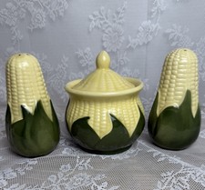 Vintage Shawnee Pottery Corn Queen Sugar Bowl Salt Pepper Shakers 3pc Set picture