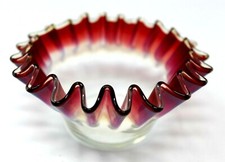 CRANBERRY OPALESCENT RUFFLED HAND BLOWN FINGER BOWL picture