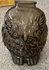 Vintage Glass Wise Old Owl Bank Clear Embossed Piggy Bank Retro picture