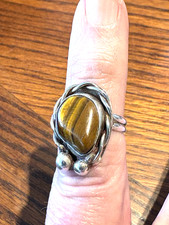 Vintage Sterling Silver 925 Southwestern  Tigers Eye l Ring Size 7 6.1  Grams picture