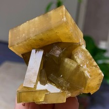 123G Natural Shiny Golden Cuboid Barite Based on purple Fluorite mineral crystal picture