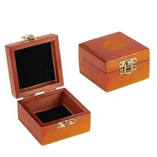 Pine Wood Box Small Keepsake Box Vintage Square Jewelry Boxes Sun Pattern Sto... picture