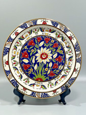 Vintage Ceramica Olympia Magolica Hand Painted Flower Wall Hanging Plate Greece picture