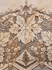 Vintage Madeira Hand Embroidered Cutwork Grape Vine Linen Tablecloth 50