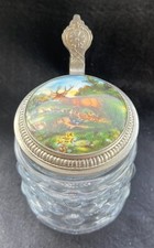 Antique BMF Bierseidel Glass Beer Stein Mug W Germany Enamel Top Mountain Deer picture
