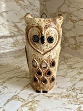 Vintage 1970’s Stoneware Owl Hanging Candle Holder Luminary Made In Japan 8” picture