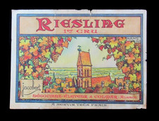 Vintage Wine Label Riesling Alsace for Jacobert 1947 France picture