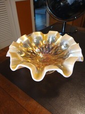 Peach Opalescent Dugan Carnival Glass Rain Drops Pattern Bowl 8.5” Pedestal VGC picture