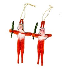 Vintage X2 Christmas Chenille Pipe Cleaner Santa Claus Ornaments Clay Face picture