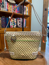 Brighton Woven Wicker/Leather Hanging Basket Purse Floral Lined Charms 11x9 picture
