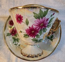 Vtg. Ucago Floral Porcelain Tea Cup & Saucer Set Gold Trim
