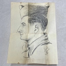 WWII Soldier Pencil Sketch Drawing Portrait 1945 Marseille France Military War picture