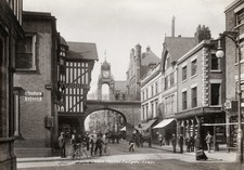 Eastgate Chester Clock Tower Tudor Buildings Street Scene Vtg. Photo 19thC. picture