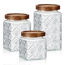 Gerrii 3 Pcs Glass Food Storage Containers 17/24/34 oz Vintage Jar... picture
