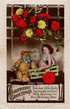 Shirley Temple Teddy Bear Birthday Carnations C4005 RPPC Photo Postcard COPY picture