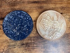FRANKOMA Pottery Set Of 2 Butterfly Trivets Hot Plates Blue Beige Tan picture