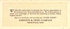 Arthur Thompson THANK YOU Blotter Sample Johnston Ewing Minneapolis 1920s Unused picture
