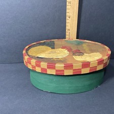 Vtg Folk Art Hand Painted Wood Chicken Farmhouse CountryDecor Oval Box Med picture
