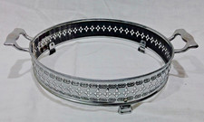 Vintage Silverplate Round Casserole Dish Holder Stand Pierced Gallery Feet picture