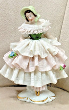Vtg German GEROLD-PORZELLAN woman Figurine w/ Dresden Lace picture