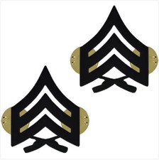 GENUINE U.S. MARINE CORPS CHEVRON: SERGEANT - BLACK METAL, SOLID BRASS picture
