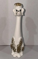 Vintage Porcelain Bisque Poodle Long Neck 14” Tall White & Gold 1960s Japan picture