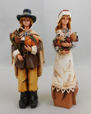 Vintage 90s Pacific Rim Cubist Resin Pilgrim Figurines Thanksgiving Fall Harvest picture