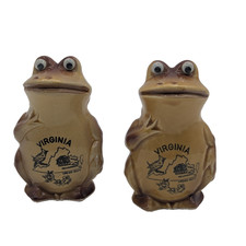 Vintage Whimsical Googly Eyed Toad Frog Virginia Salt & Pepper Shakers Capsco picture