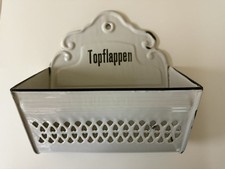 Vintage German Pierced Enamelware Metal Wall Pocket 