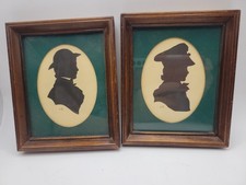 2 Vintage Sidney Z. Luccas Hand Cut Silhouettes MattedGreen Framed About 1930-50 picture